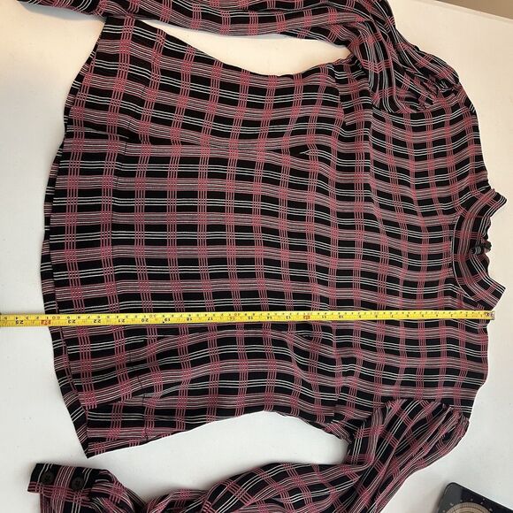 Ganni Blouse Plaid Blouse Top Black Pink Mock Neck Fitted - Size EU 42 US 10/12 - Picture 13 of 15